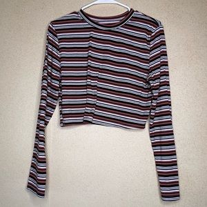 Red Striped Long Sleeve Crop Top